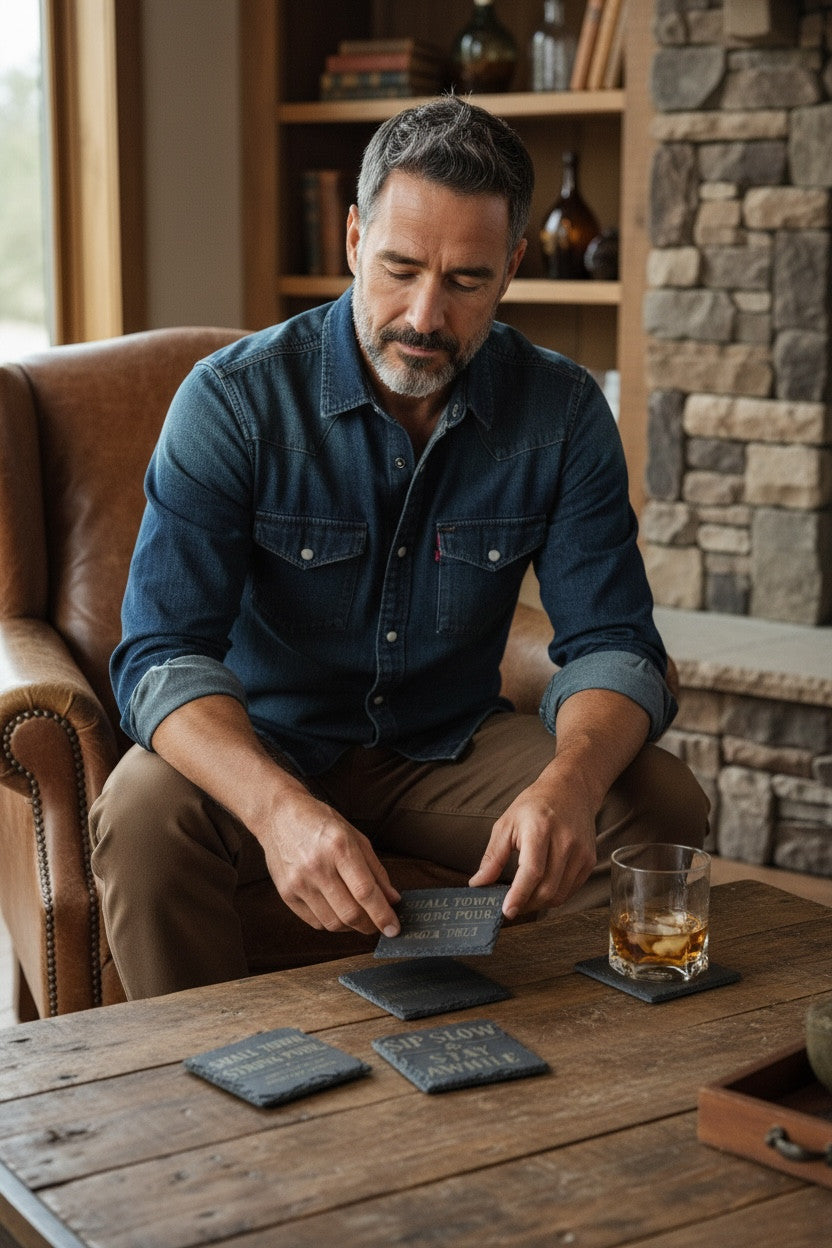 Whiskey Barrel Granite Coaster Set