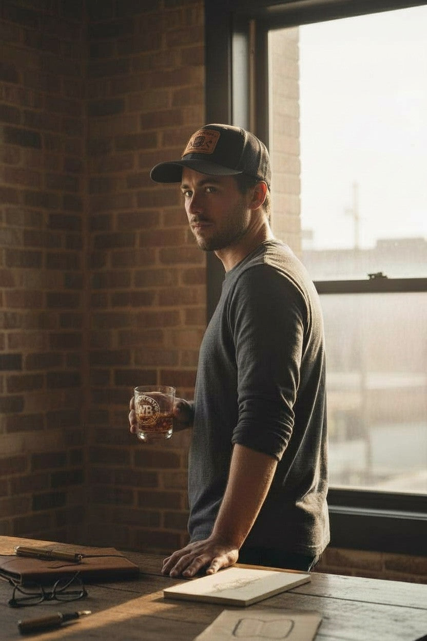 Whiskey Barrel Hat Company Etched Rocks Glass