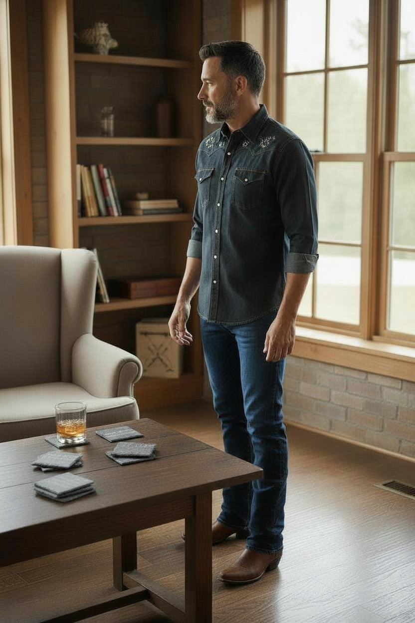 Whiskey Barrel Granite Coaster Set