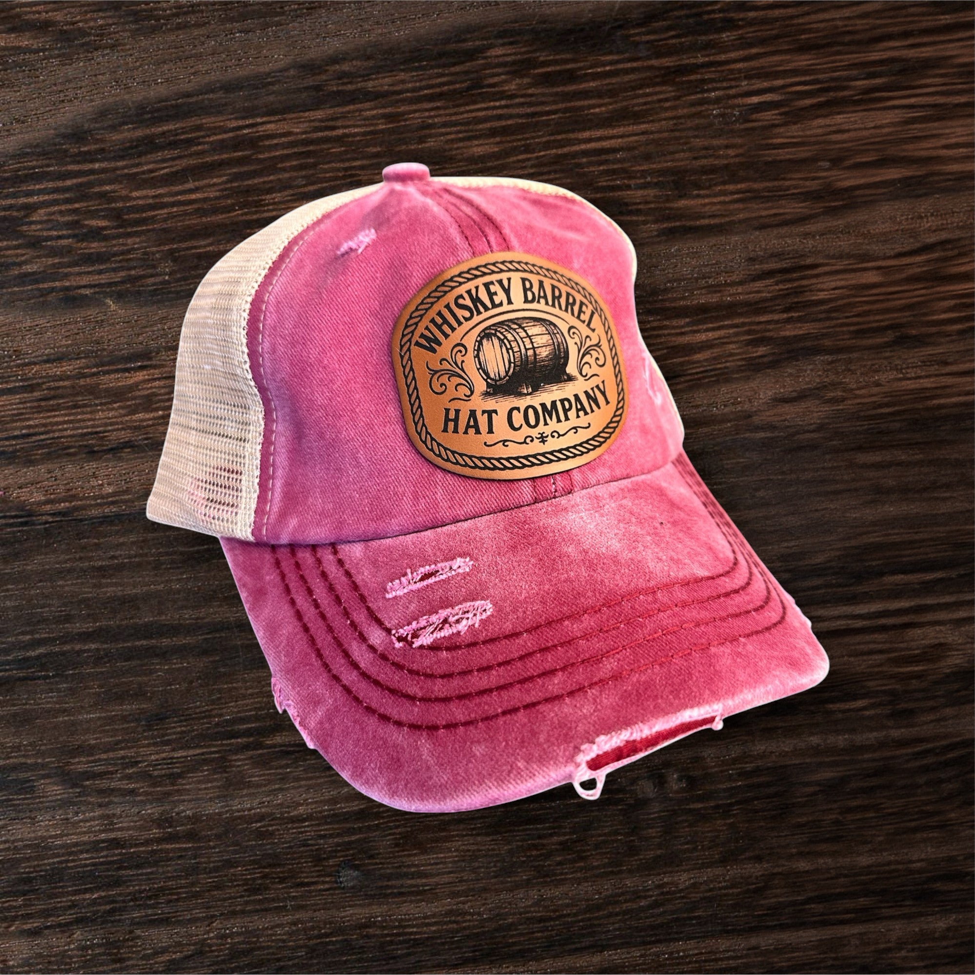 Maroon Whiskey Barrel Ponytail Hat