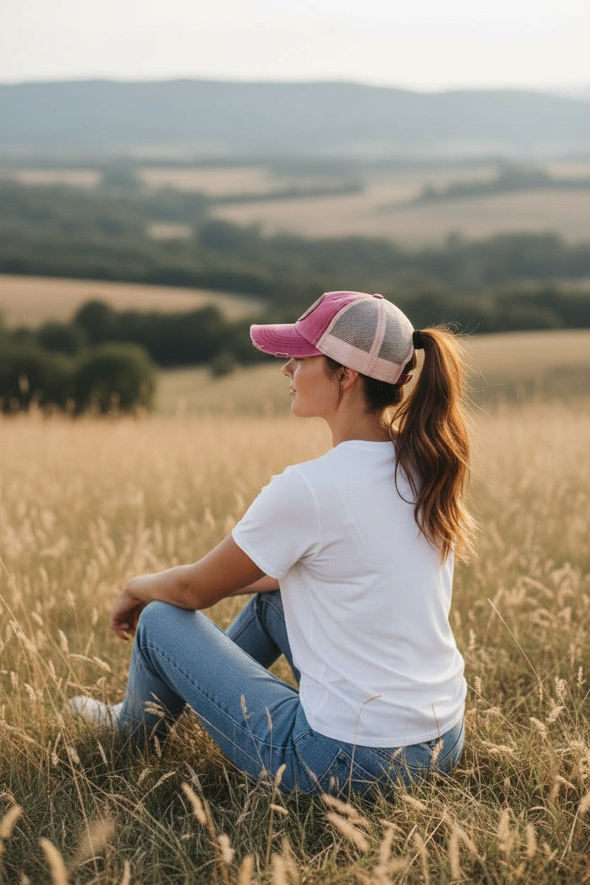 Maroon Whiskey Barrel Ponytail Hat