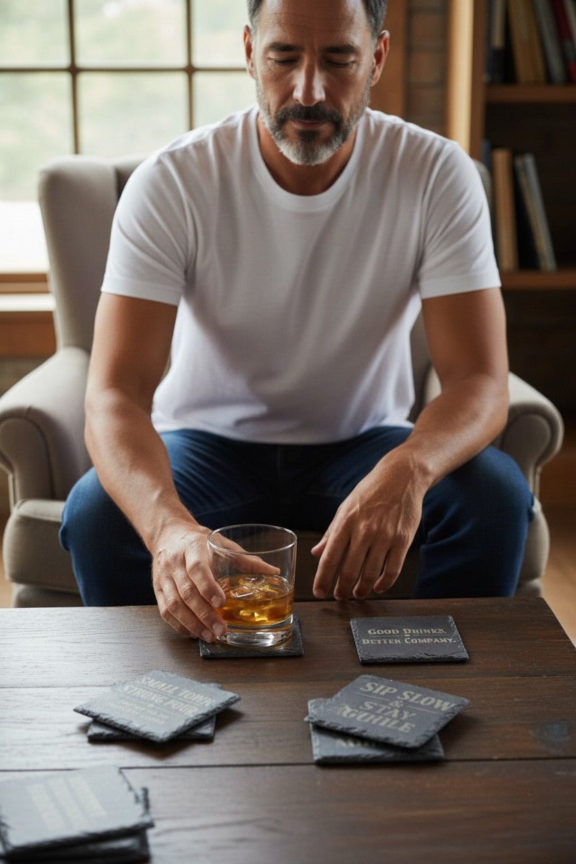 Whiskey Barrel Granite Coaster Set