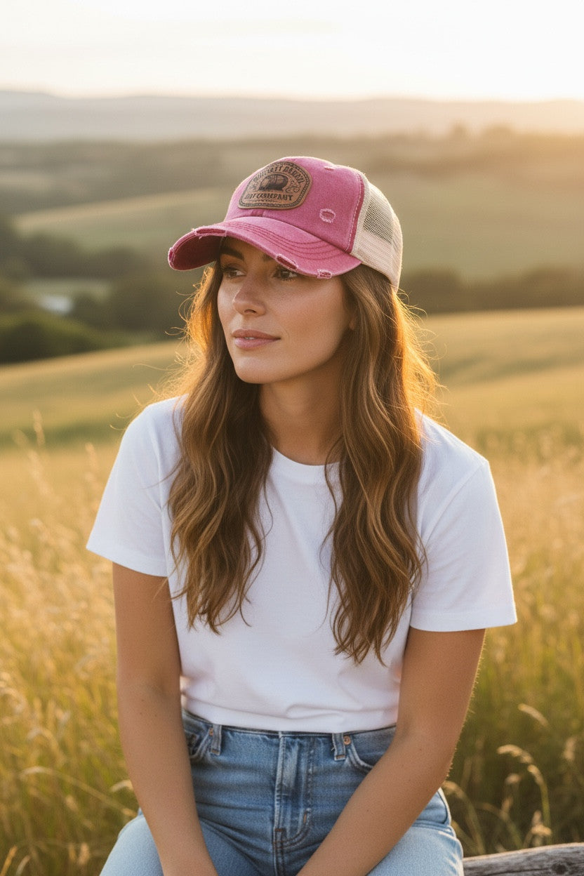 Maroon Whiskey Barrel Ponytail Hat