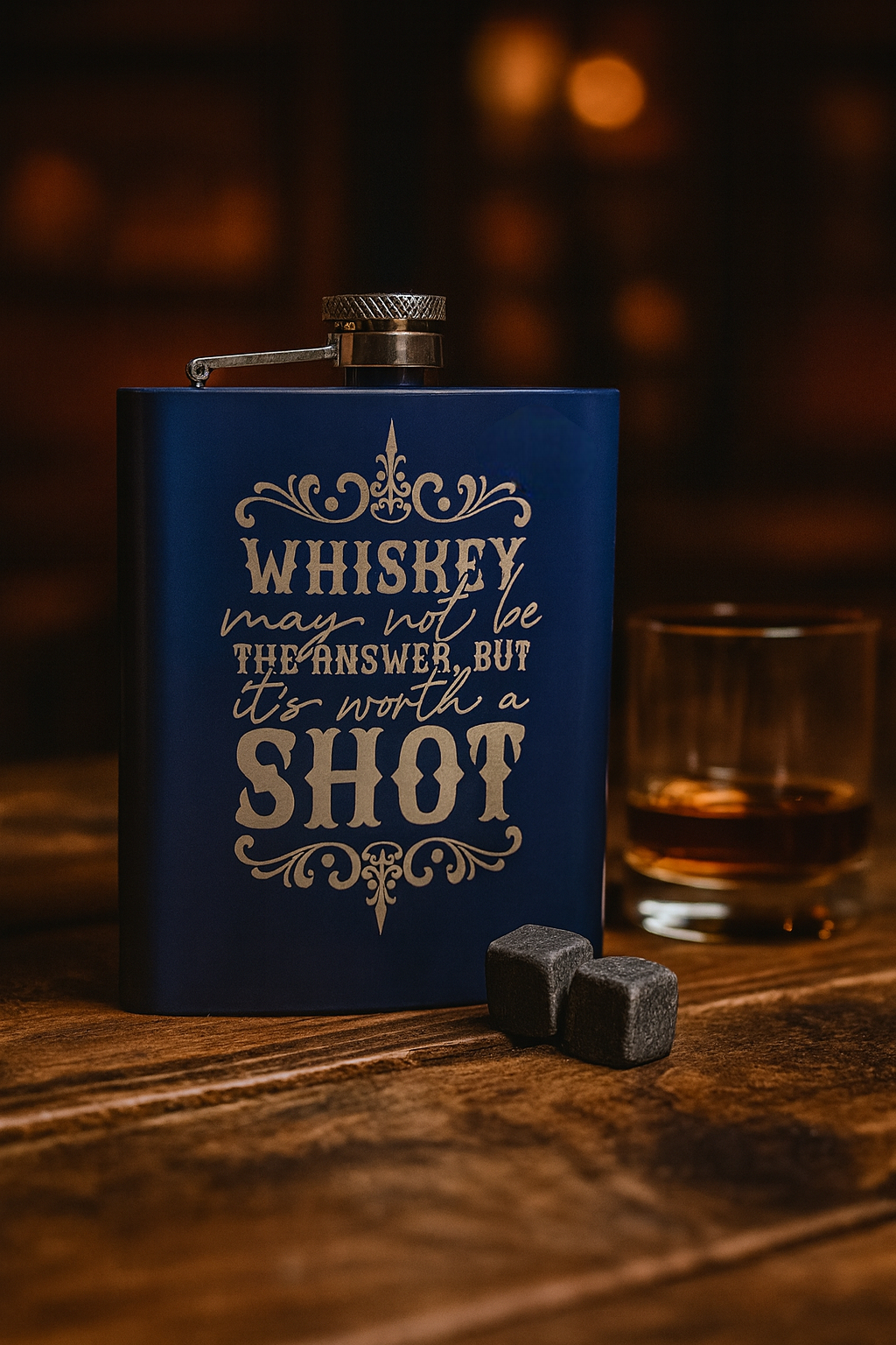 Whiskey Barrel Hat Company Engraved Flask