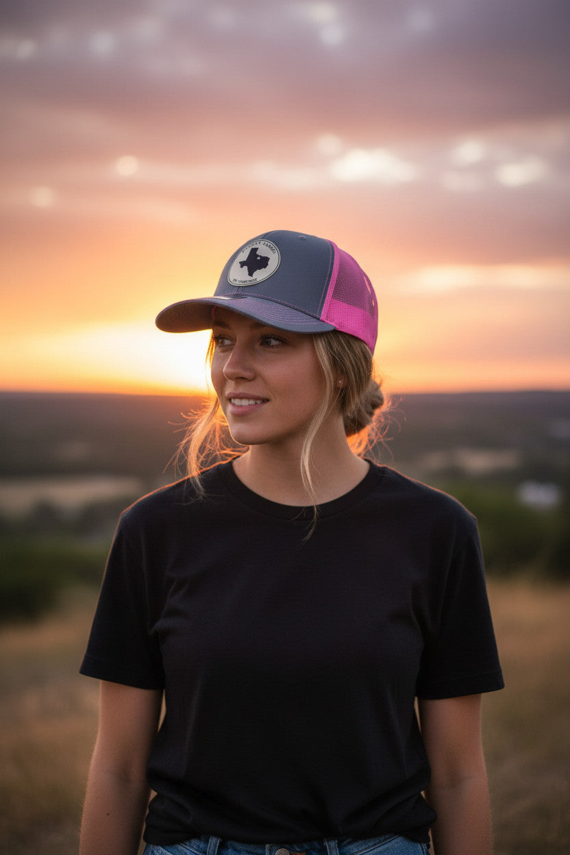 Whiskey Barrel Gray & Pink Texas Trucker Hat