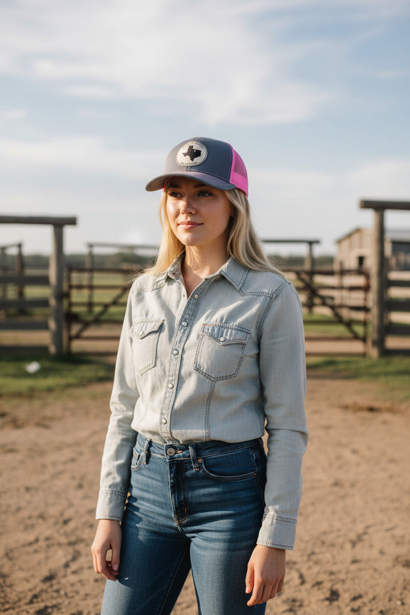 Whiskey Barrel Gray & Pink Texas Trucker Hat